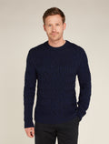 Men’s Merino Cable Knit Crew Sweater Midnight Navy/Royal Navy - 1