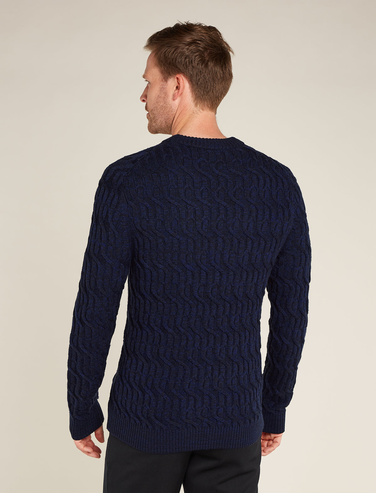 Men’s Merino Cable Knit Crew Sweater Midnight Navy/Royal Navy - 2