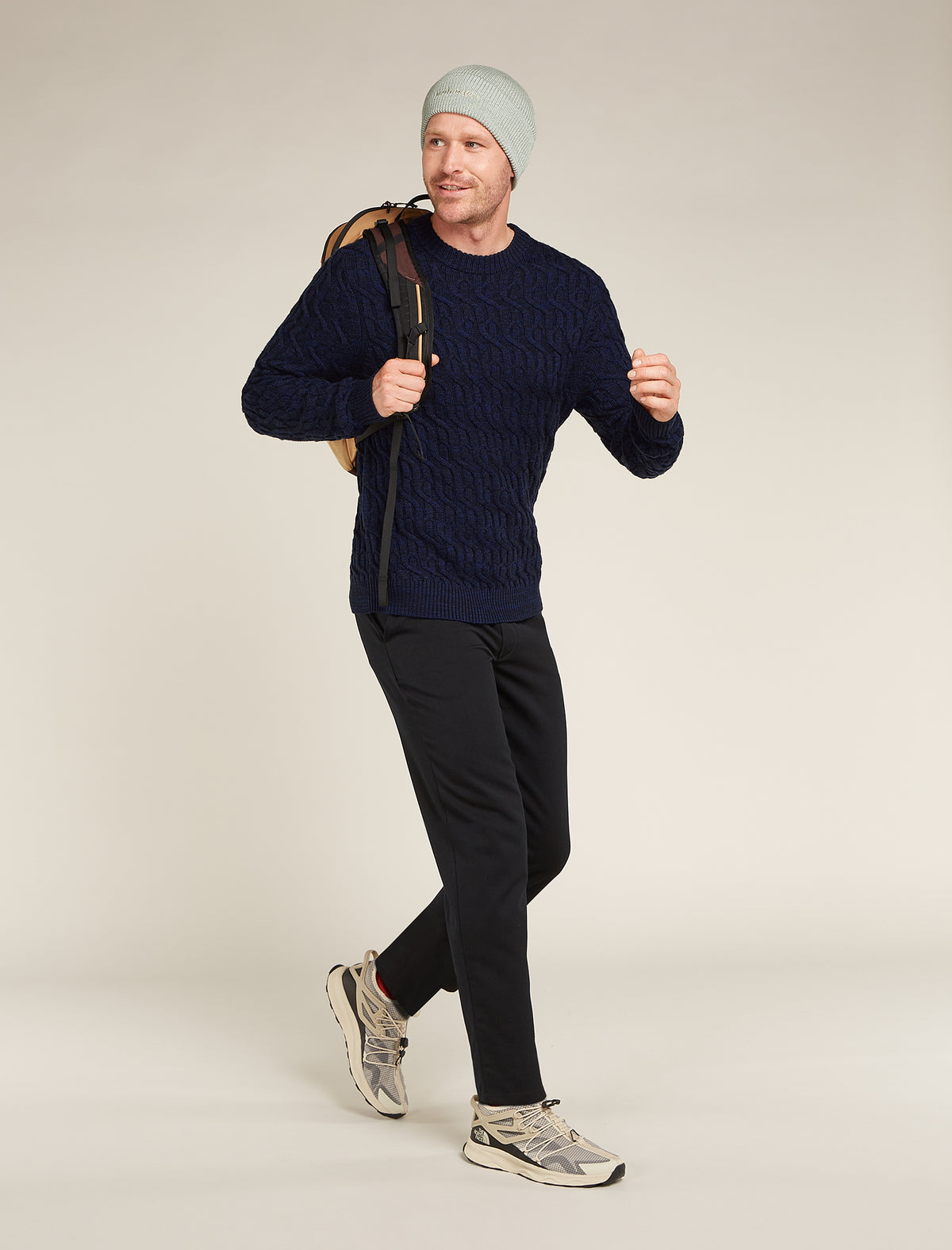 Men’s Merino Cable Knit Crew Sweater Midnight Navy/Royal Navy - 4