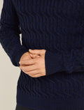 Men’s Merino Cable Knit Crew Sweater Midnight Navy/Royal Navy - 5