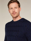 Men’s Merino Cable Knit Crew Sweater Midnight Navy/Royal Navy - 6