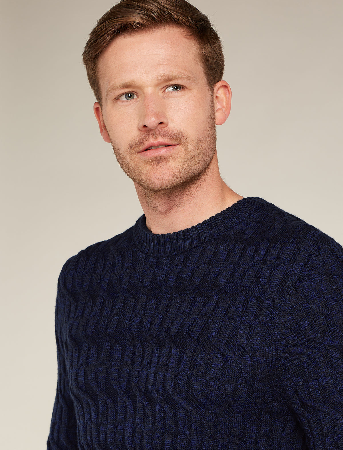 Men’s Merino Cable Knit Crew Sweater Midnight Navy/Royal Navy - 6
