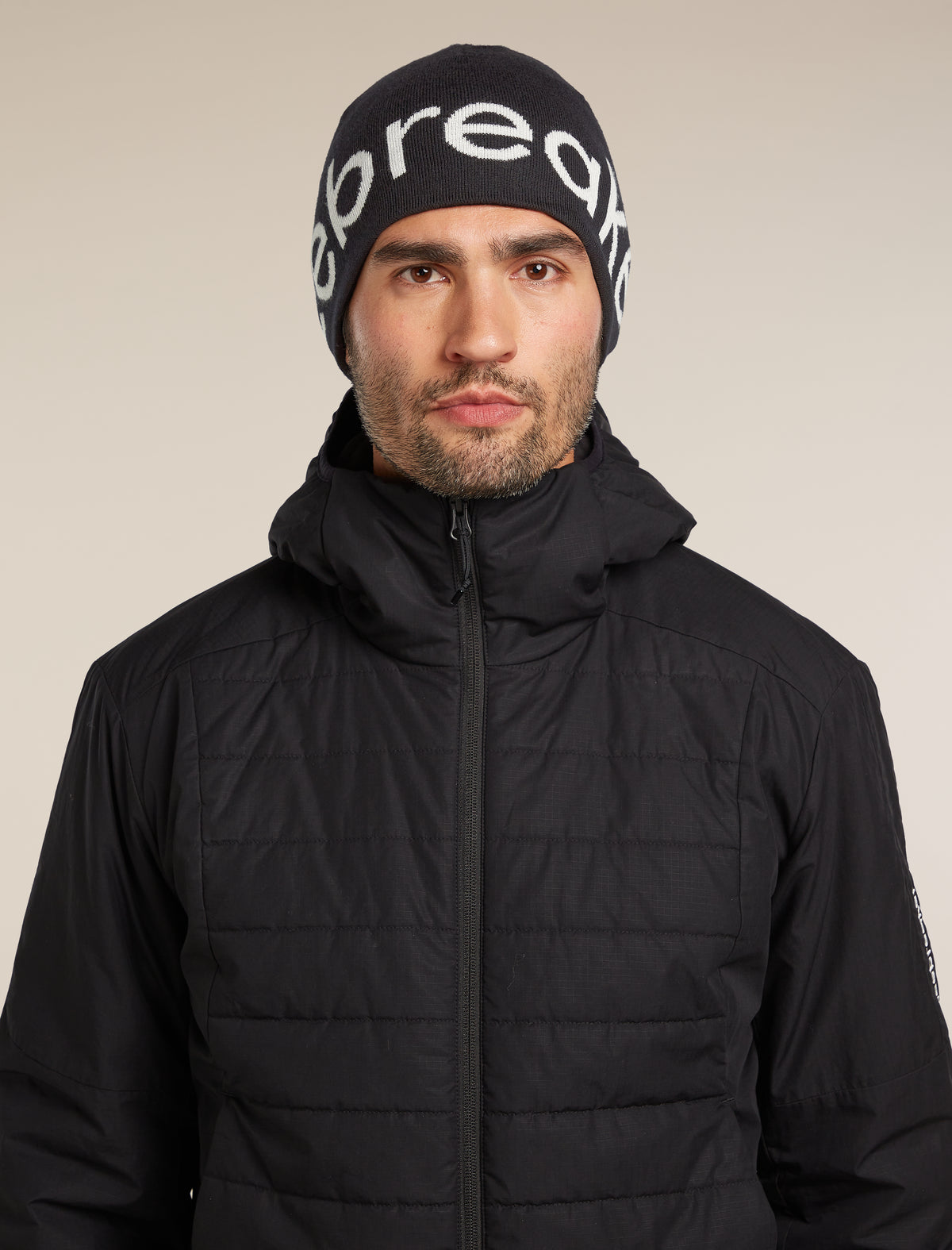 Unisex Merino Icebreaker Beanie Black/Ecru Heather - 3