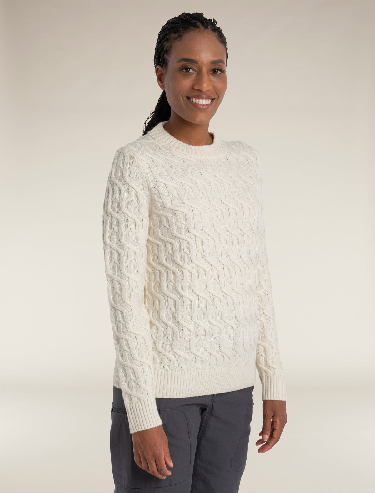 Women’s Merino Cable Knit Crew Sweater Undyed - 1