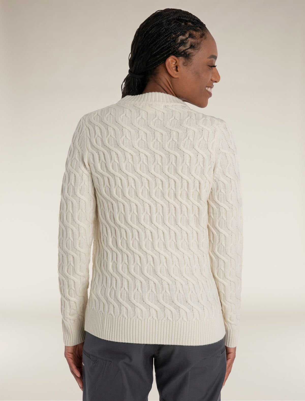 Women’s Merino Cable Knit Crew Sweater Undyed - 2