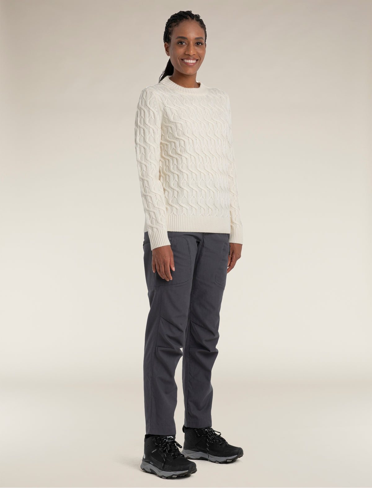 Women’s Merino Cable Knit Crew Sweater Undyed - 3