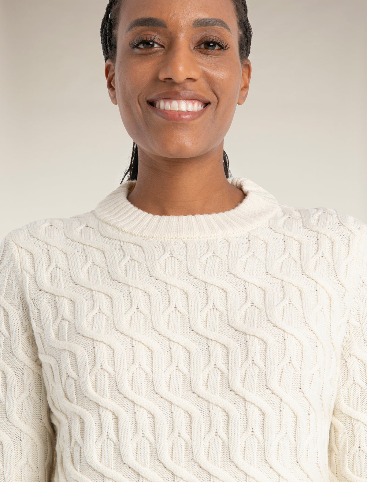 Women’s Merino Cable Knit Crew Sweater Undyed - 4