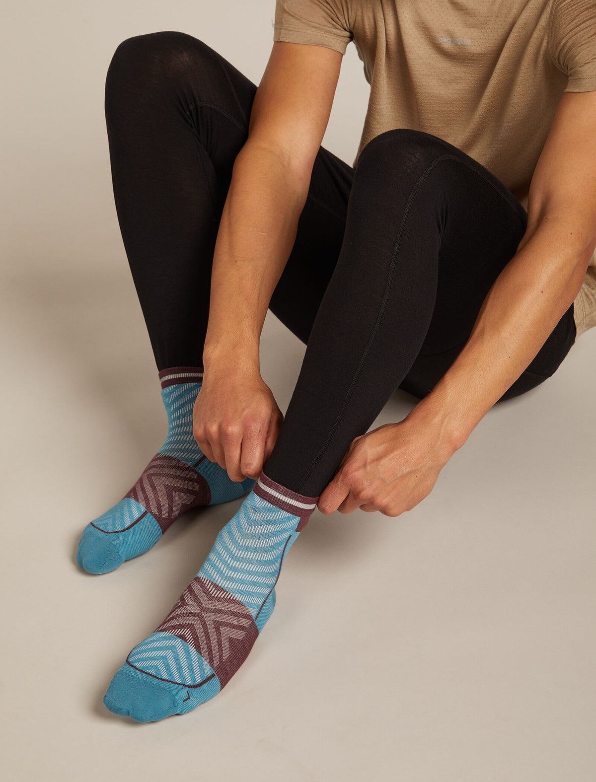 Men’s Merino Blend Run+ Ultralight Mini Socks Topaz/Java - 2
