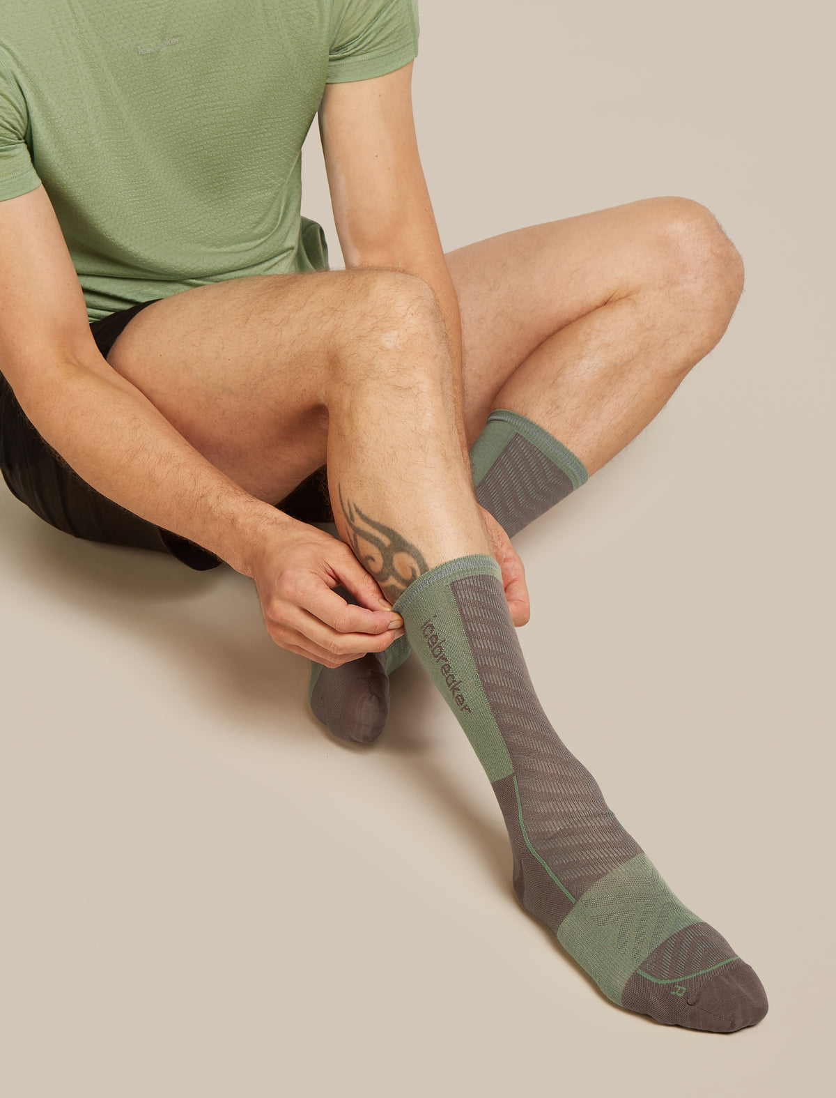 Men Merino Blend Run+ Ultralight Crew Porcini/Lichen - 7