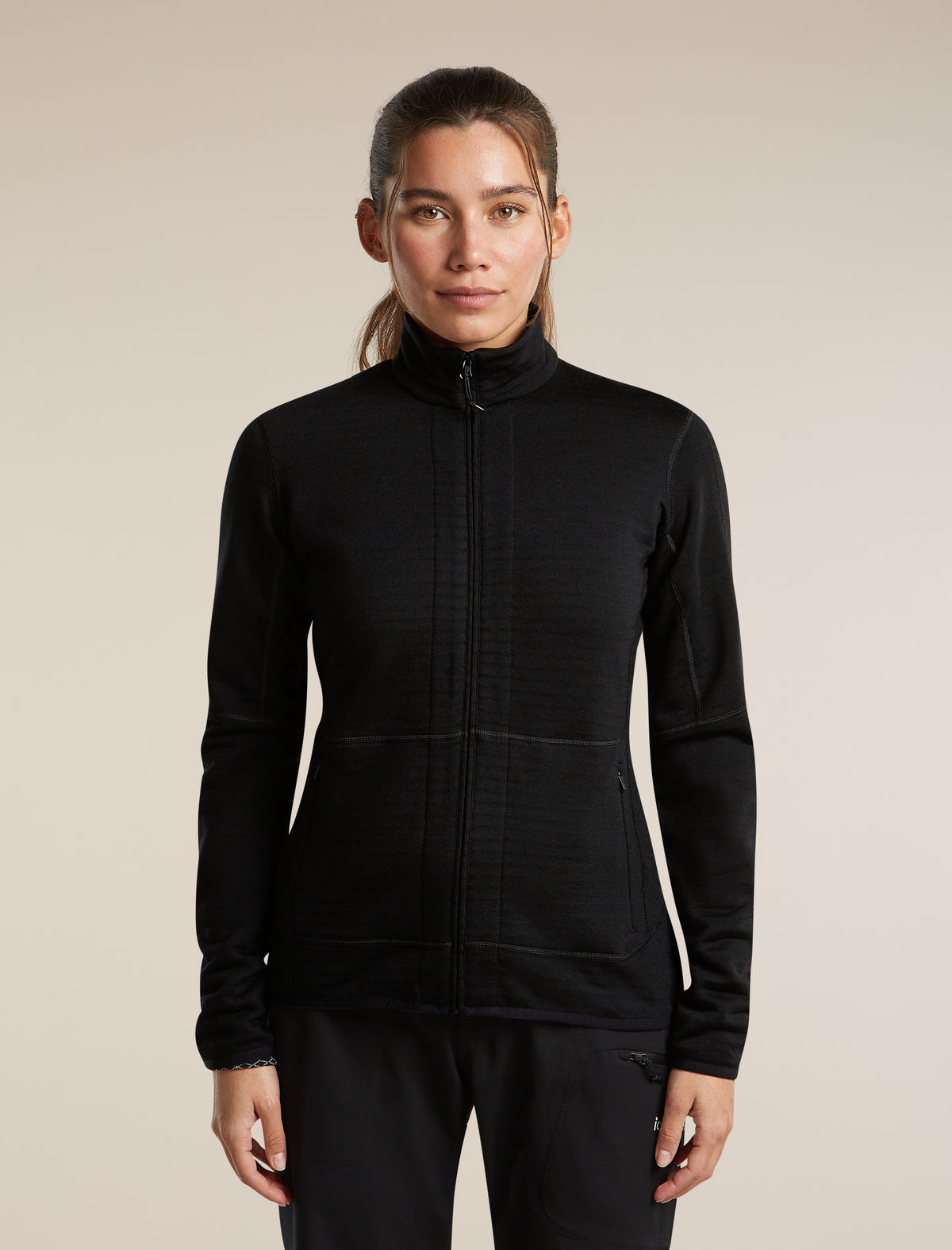 Women's Merino 400 RealFleece™  Descender Long Sleeve Zip Black - 1
