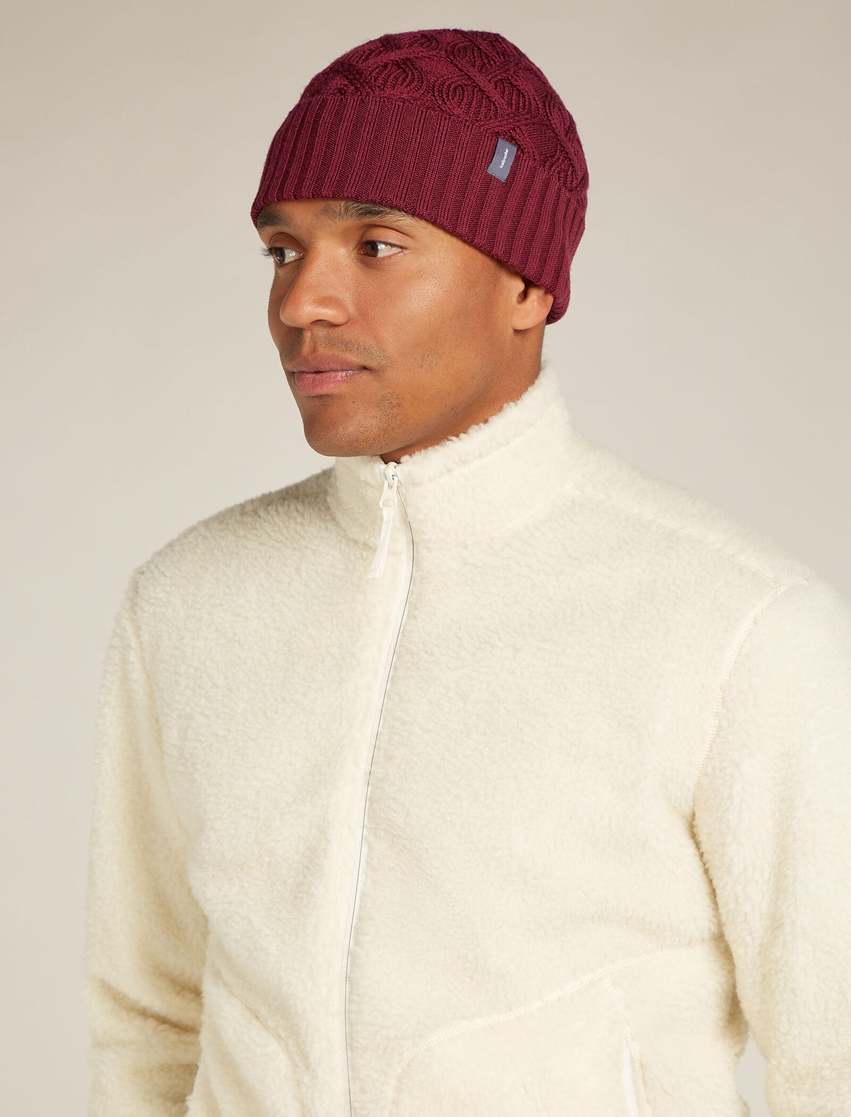 Unisex Merino Cable Knit Beanie Port - 1