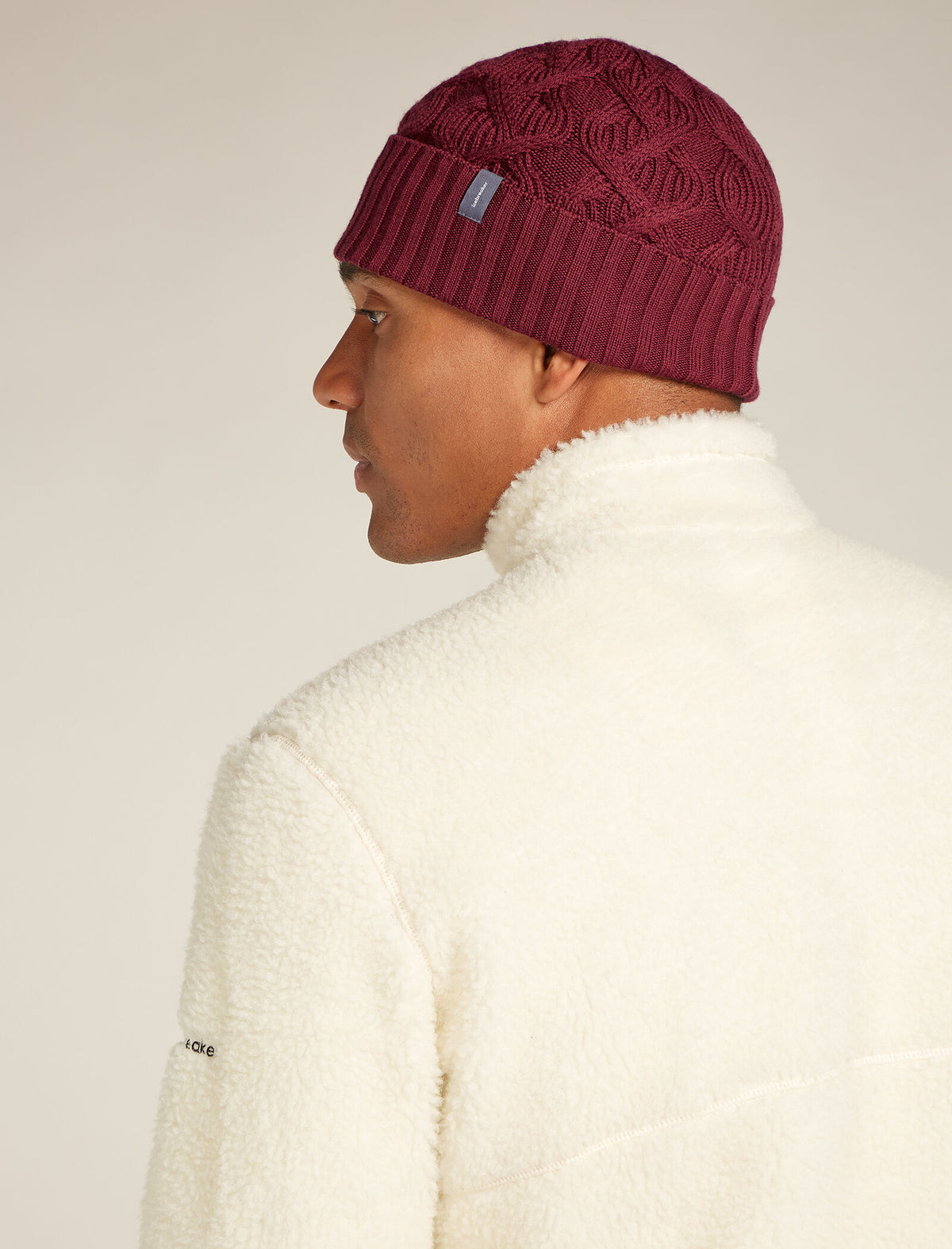 Unisex Merino Cable Knit Beanie Port - 3