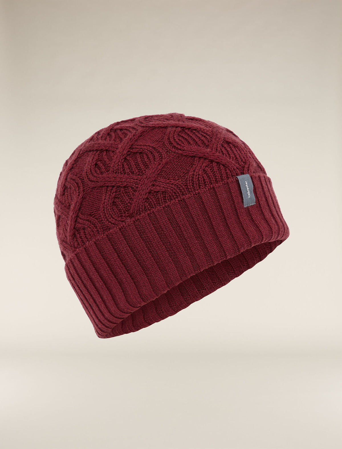 Unisex Merino Cable Knit Beanie Port - 7