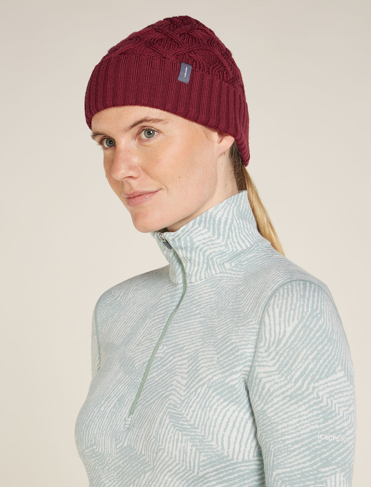 Unisex Merino Cable Knit Beanie Port - 4