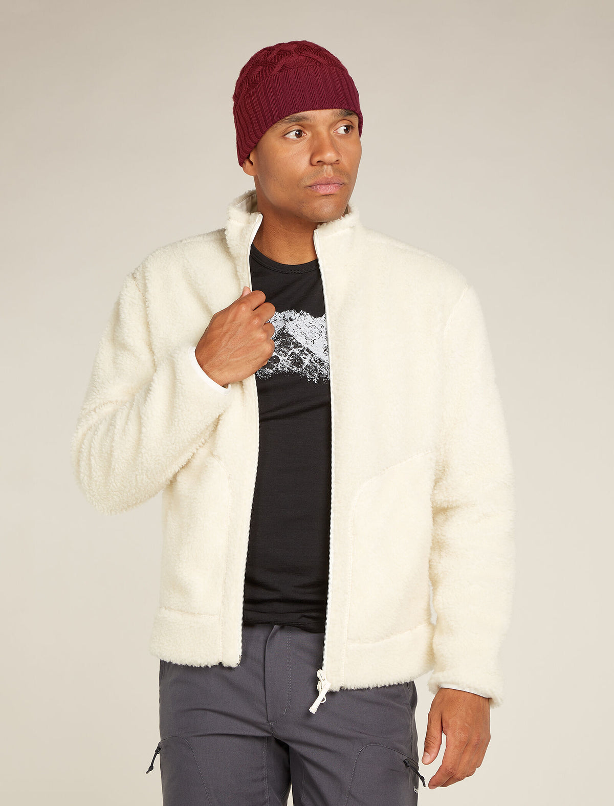 Unisex Merino Cable Knit Beanie Port - 5