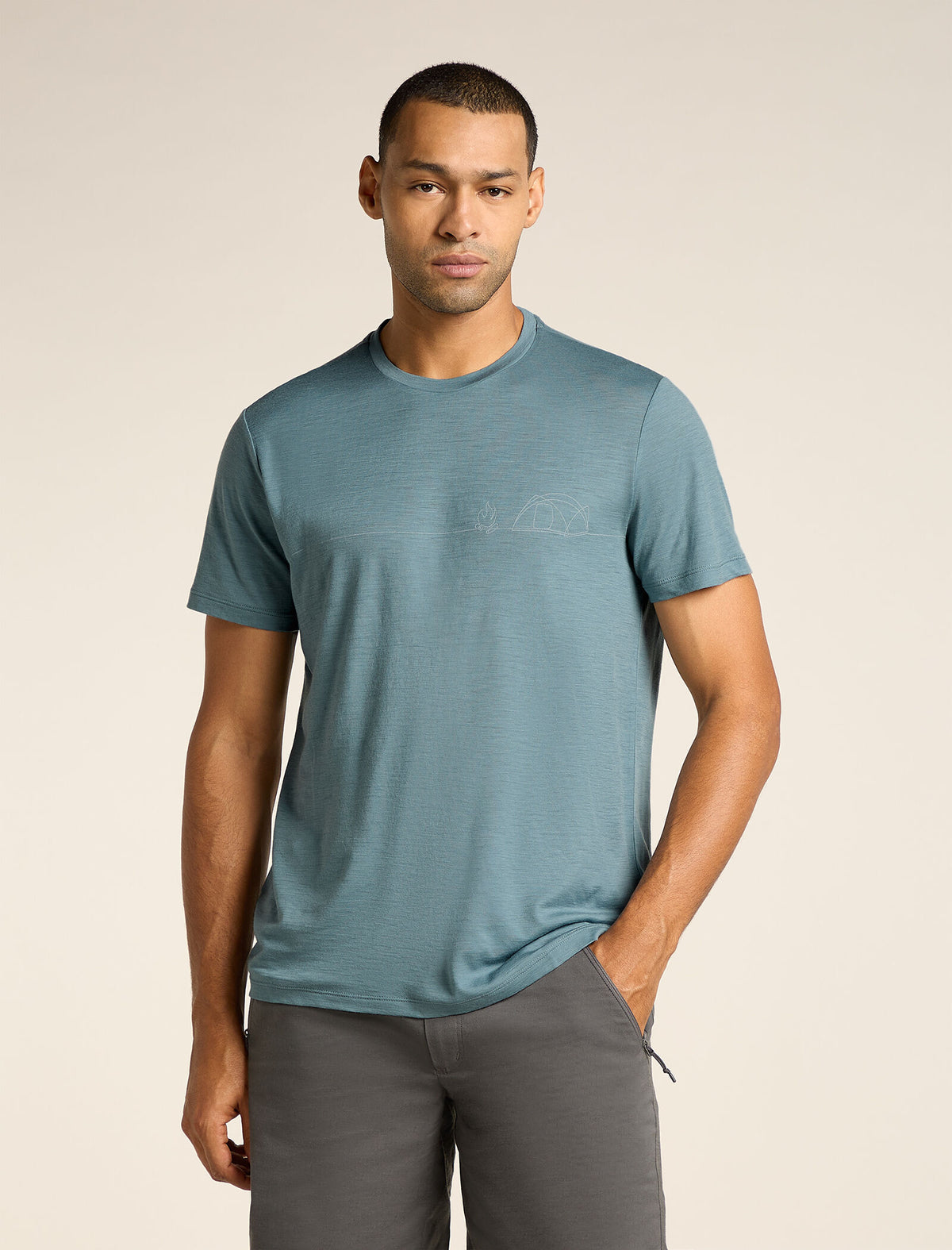 Men’s Merino 150 Tech Lite Short Sleeve T-Shirt Single Line Camp Blue ash - 1