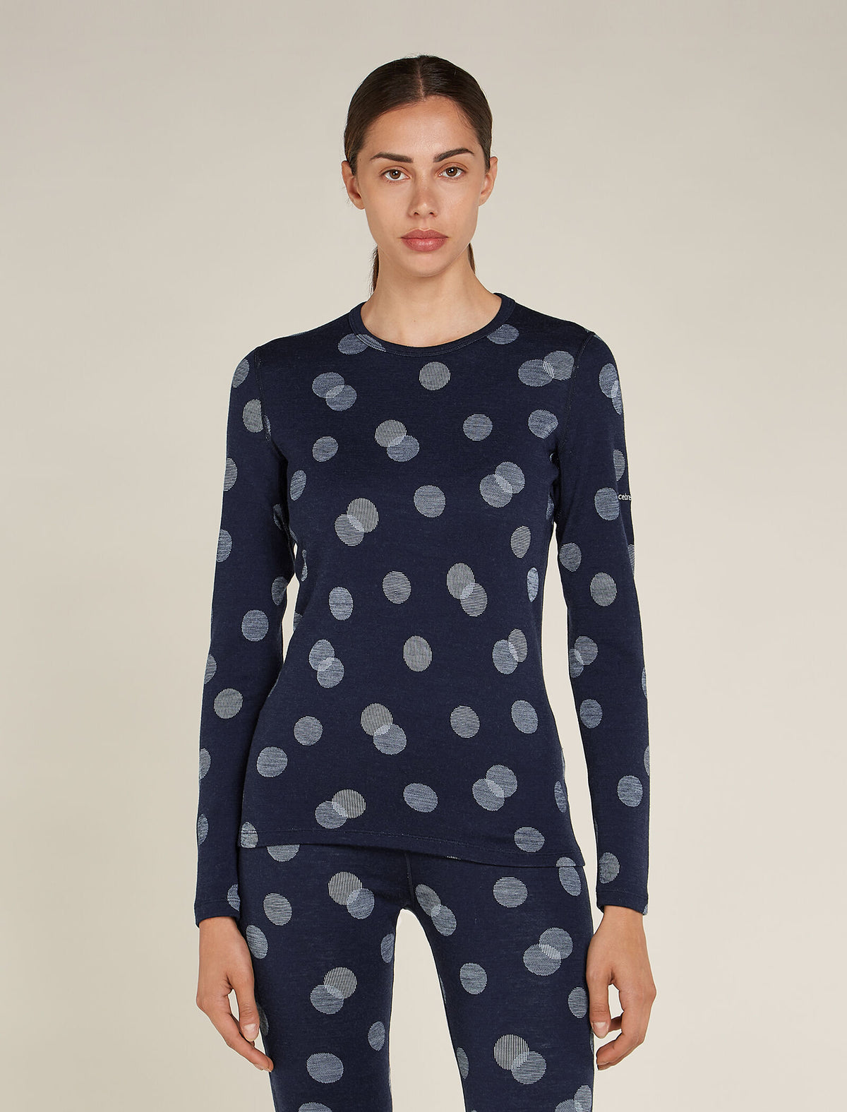 Women’s Merino 260 Vertex Long Sleeve Crew Thermal Top Falling Flakes Midnight Navy/Snow - 1