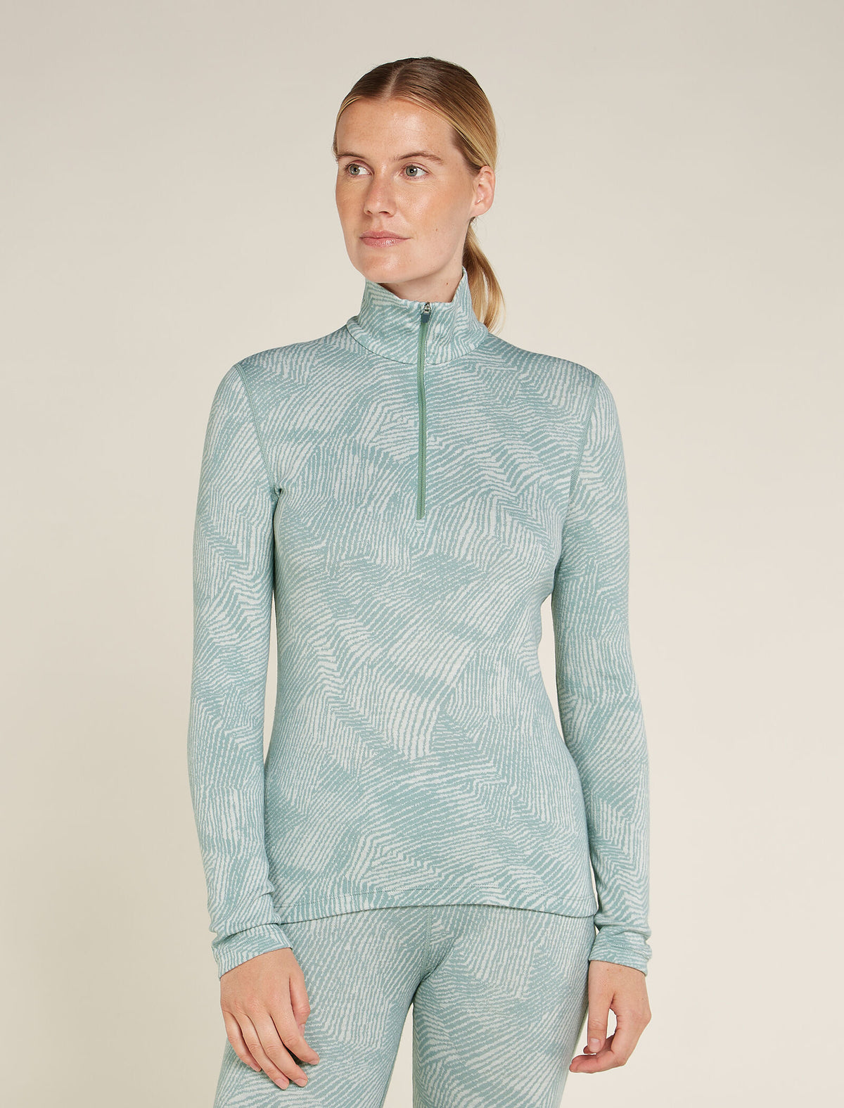 Women’s Merino 260 Vertex Long Sleeve Half Zip Thermal Top Frozen Forms Moss/Snow - 1