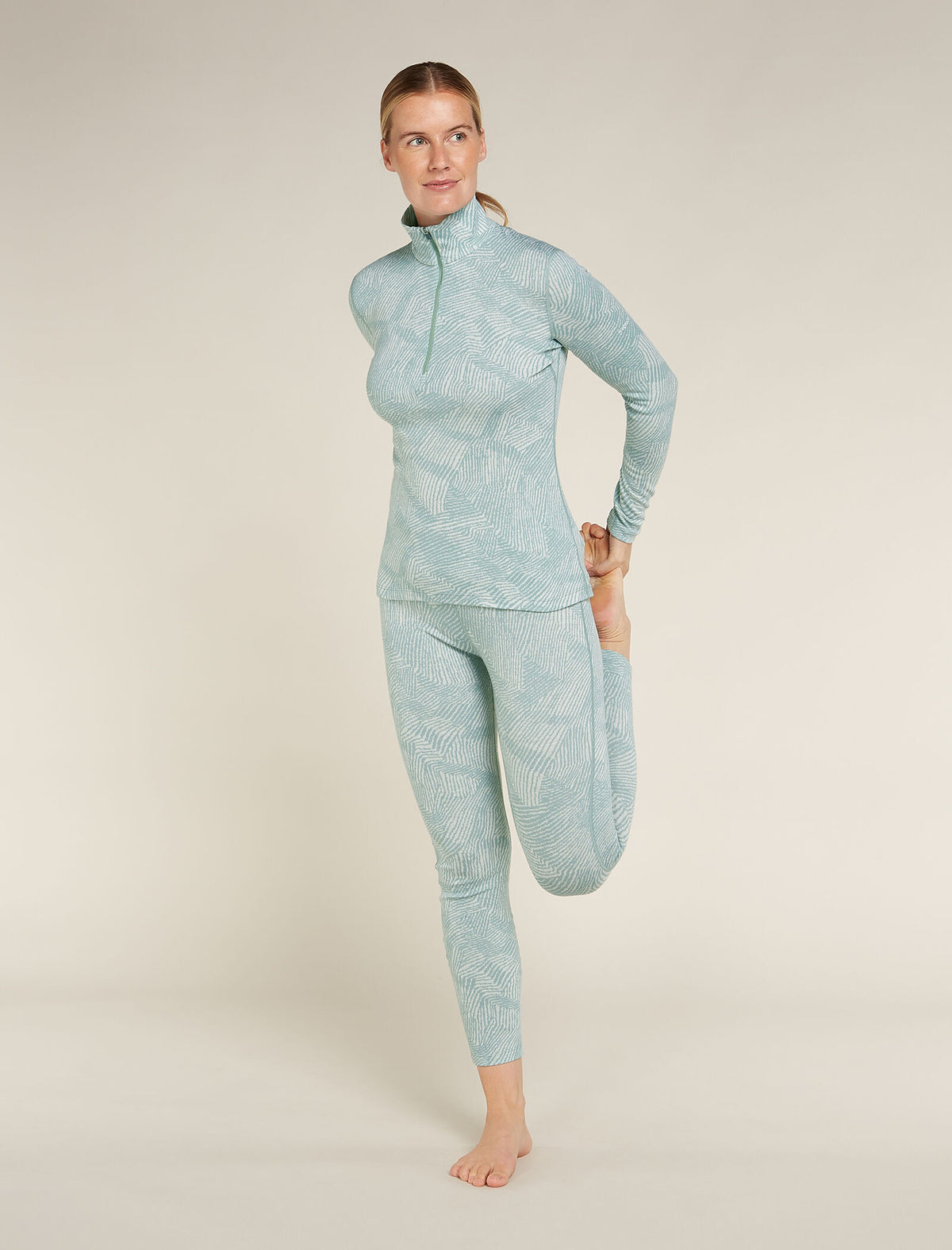 Women’s Merino 260 Vertex Long Sleeve Half Zip Thermal Top Frozen Forms Moss/Snow - 3