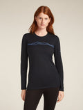 Women’s Merino 200 Oasis Long Sleeve Crew Mountain Pulse Thermal Top Black - 1