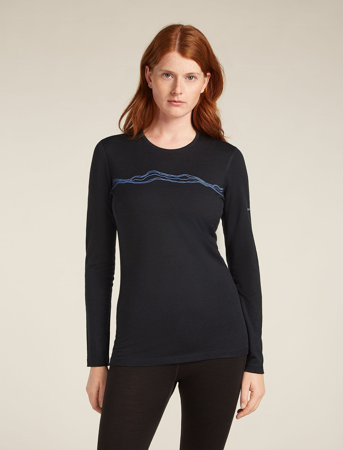 Women’s Merino 200 Oasis Long Sleeve Crew Mountain Pulse Thermal Top Black - 1