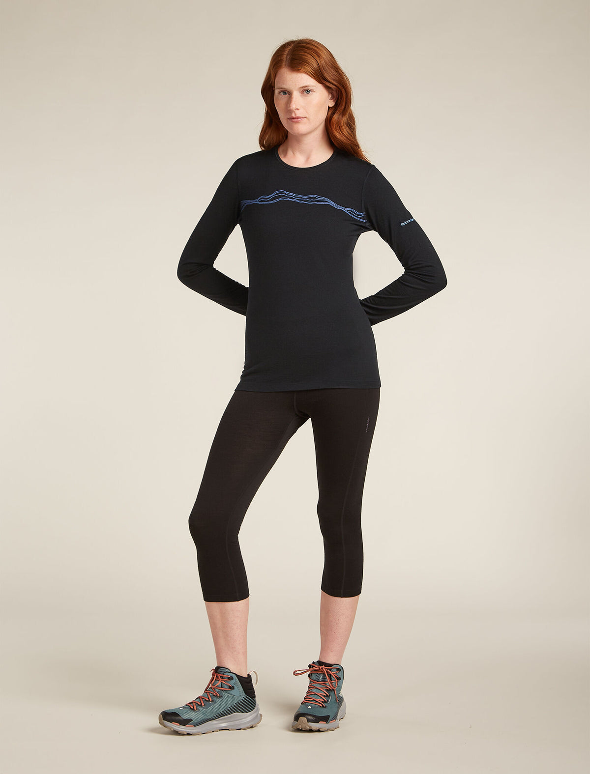Women’s Merino 200 Oasis Long Sleeve Crew Mountain Pulse Thermal Top Black - 3