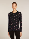 Women’s Merino 200 Oasis Long Sleeve Crew Thermal Top Snow Day Black/Acid Pink - 1