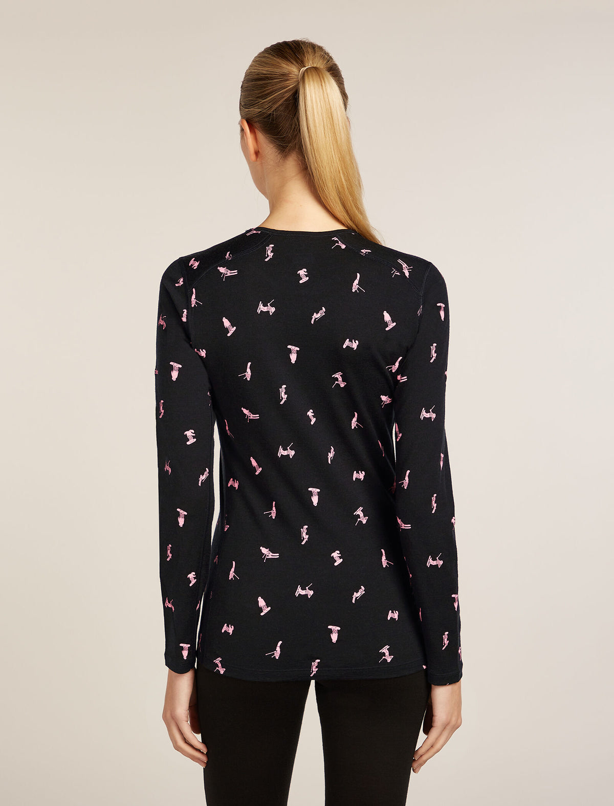 Women’s Merino 200 Oasis Long Sleeve Crew Thermal Top Snow Day Black/Acid Pink - 2