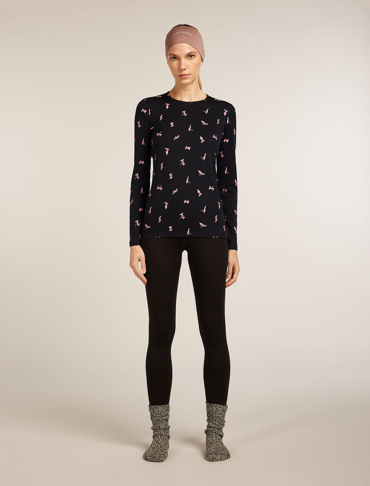 Women’s Merino 200 Oasis Long Sleeve Crew Thermal Top Snow Day Black/Acid Pink - 6
