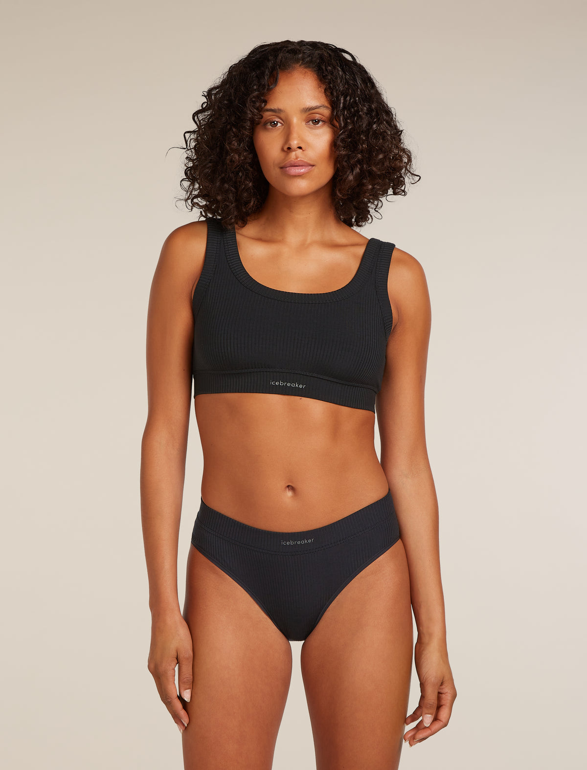 Women’s Merino Blend Rib Lotus Bra Black - 1