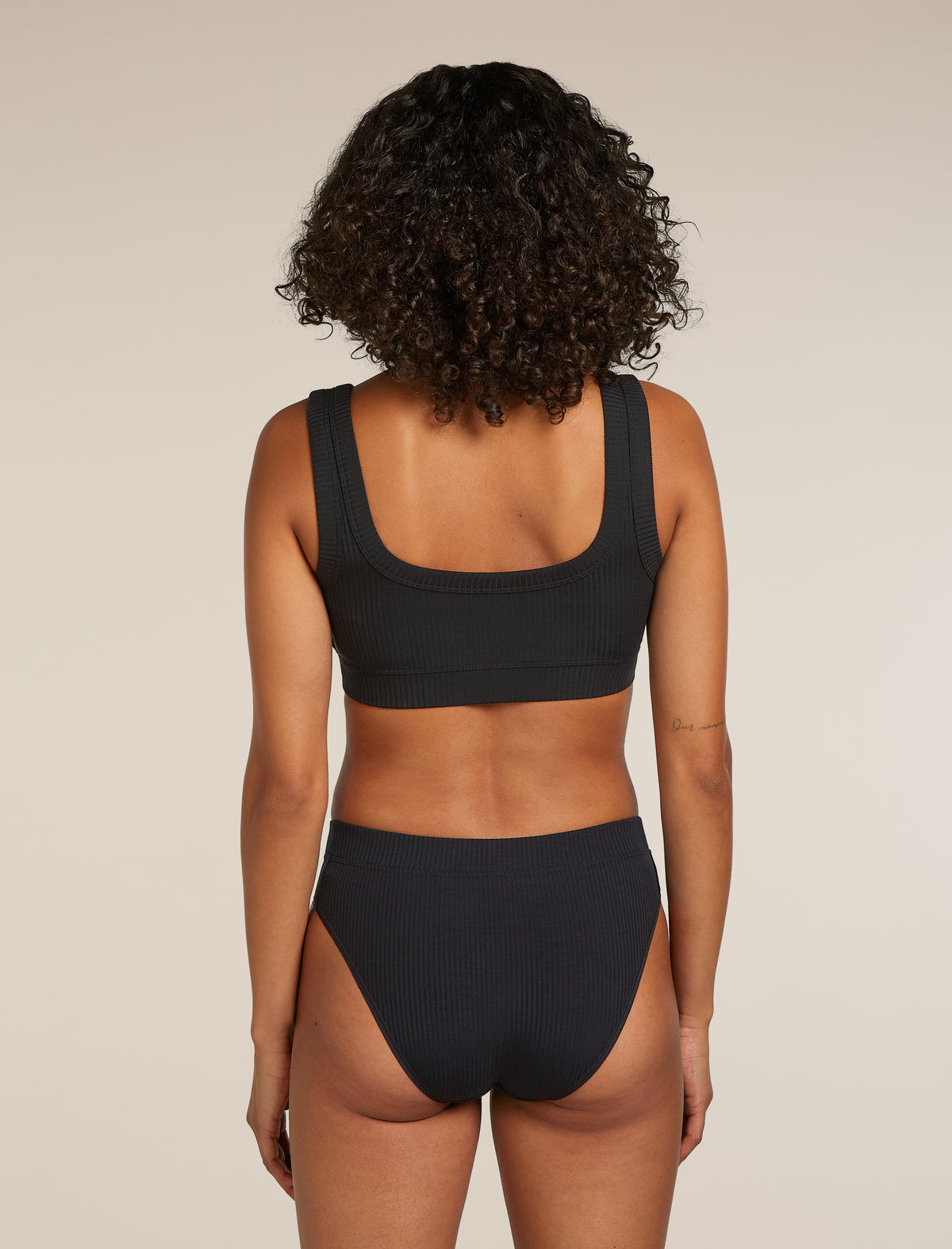 Women’s Merino Blend Rib Lotus Bra Black - 2
