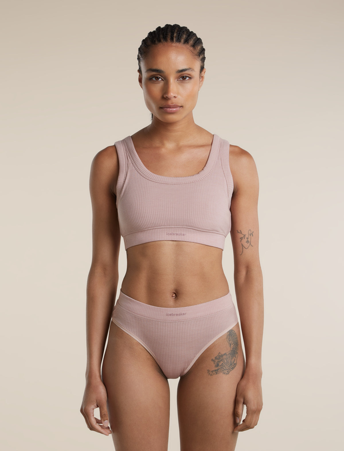 Women's Merino Blend Rib Lotus Bra Pink Quartz - 1