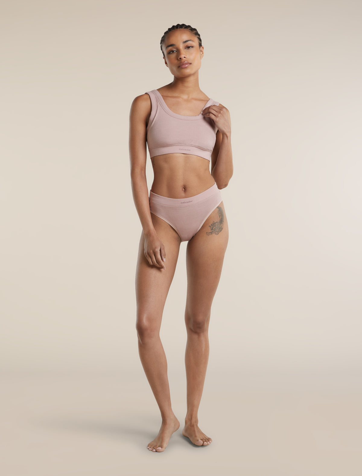 Women's Merino Blend Rib Lotus Bra Pink Quartz - 6