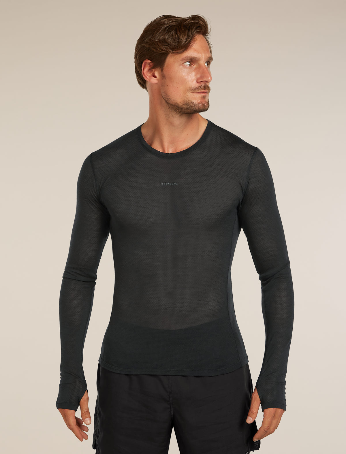 Men’s Merino Blend 75 Cool-Lite™ Featherlight™ Long Sleeve Crew Thermal Top Black - 1