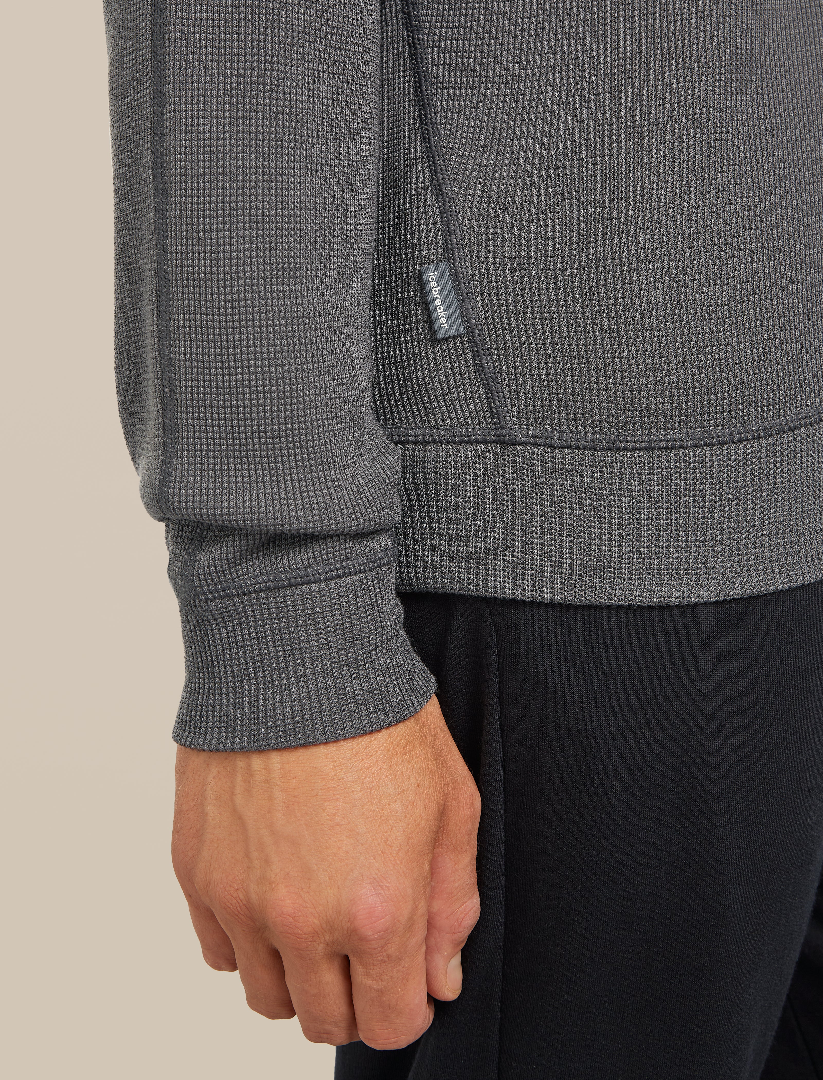 Men's Merino 260 Waffle Knit Wander Long Sleeve Half Zip Obsidian