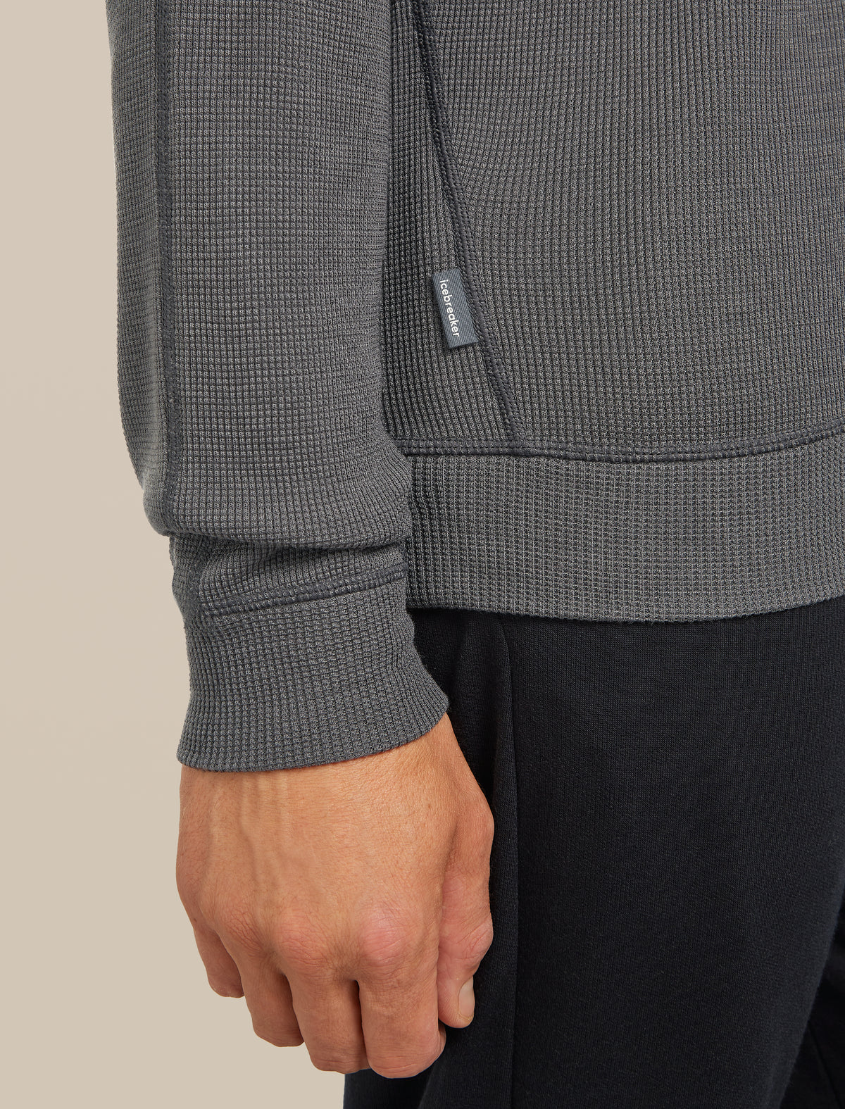 Men’s Merino 260 Waffle Knit Wander Long Sleeve Half Zip Obsidian - 8