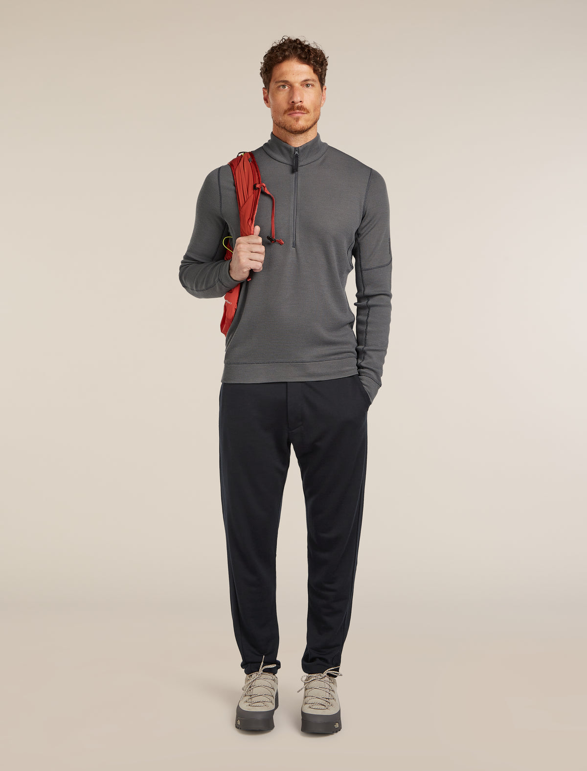 Men’s Merino 260 Waffle Knit Wander Long Sleeve Half Zip Obsidian - 4