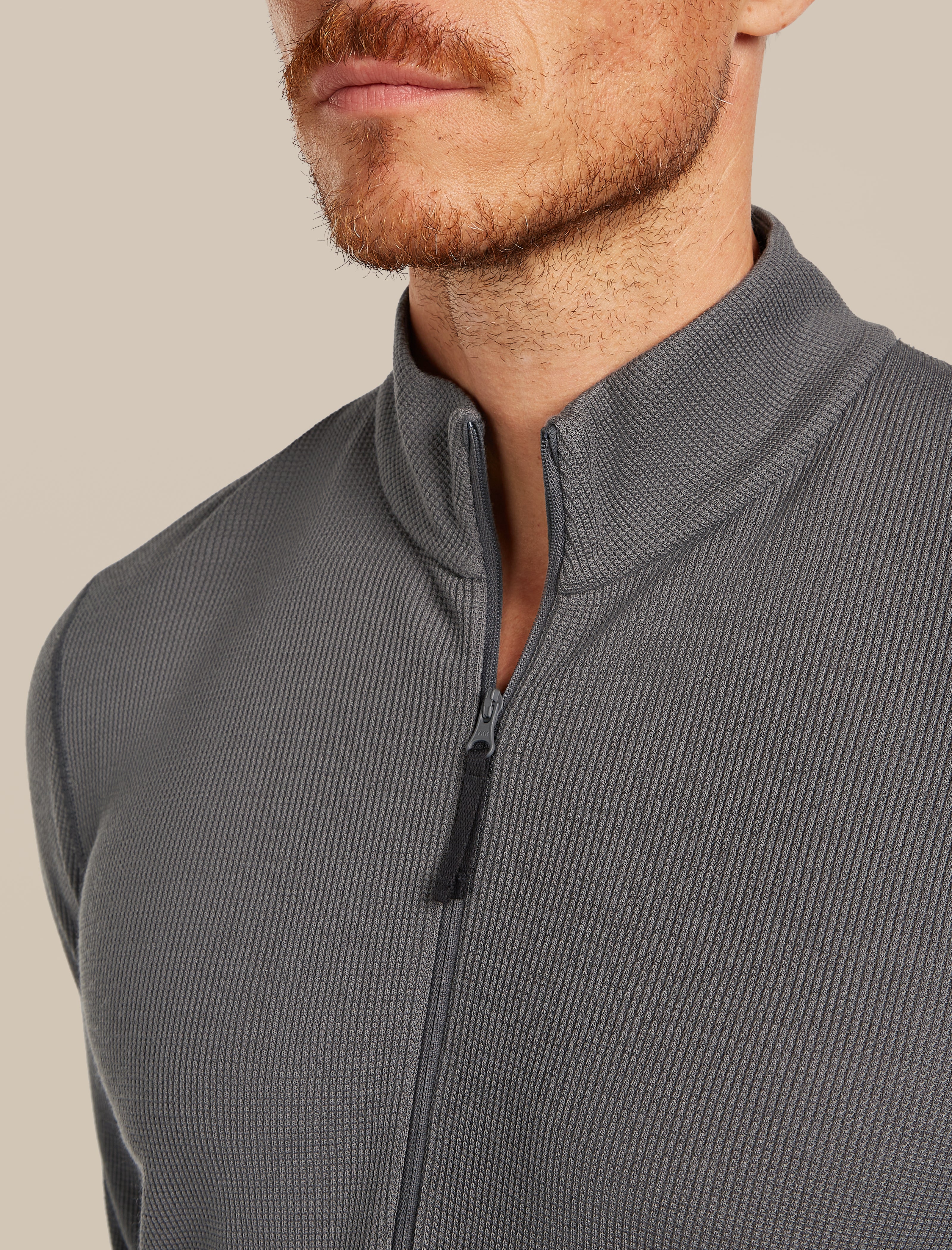 Men's Merino 260 Waffle Knit Wander Long Sleeve Half Zip Obsidian