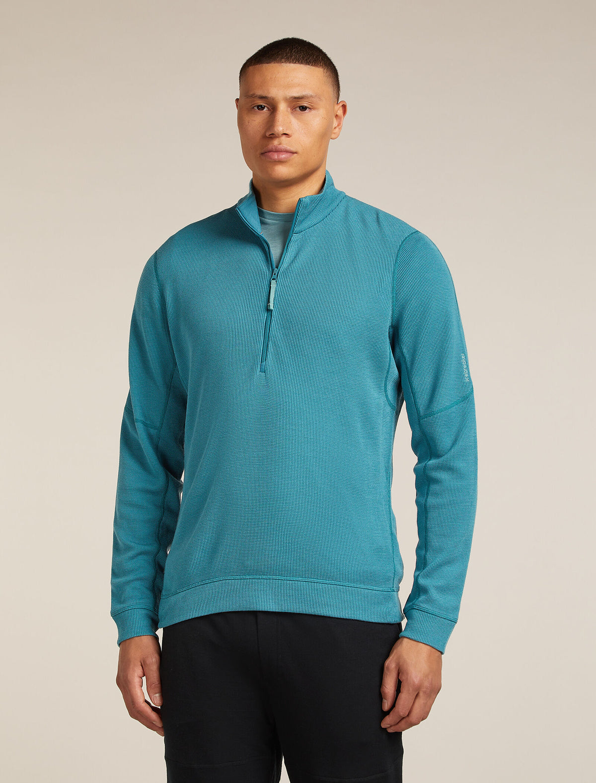 Men’s Merino 260 Waffle Knit Wander Long Sleeve Half Zip Topaz - 1