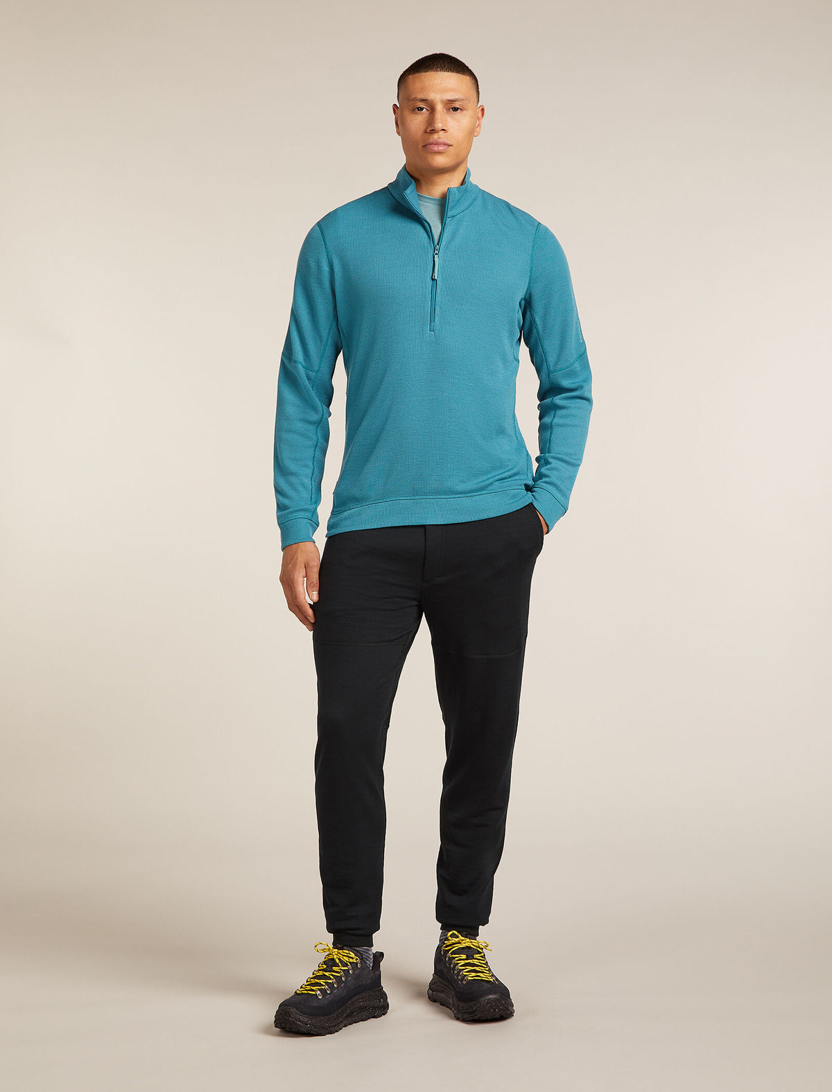Men’s Merino 260 Waffle Knit Wander Long Sleeve Half Zip Topaz - 3