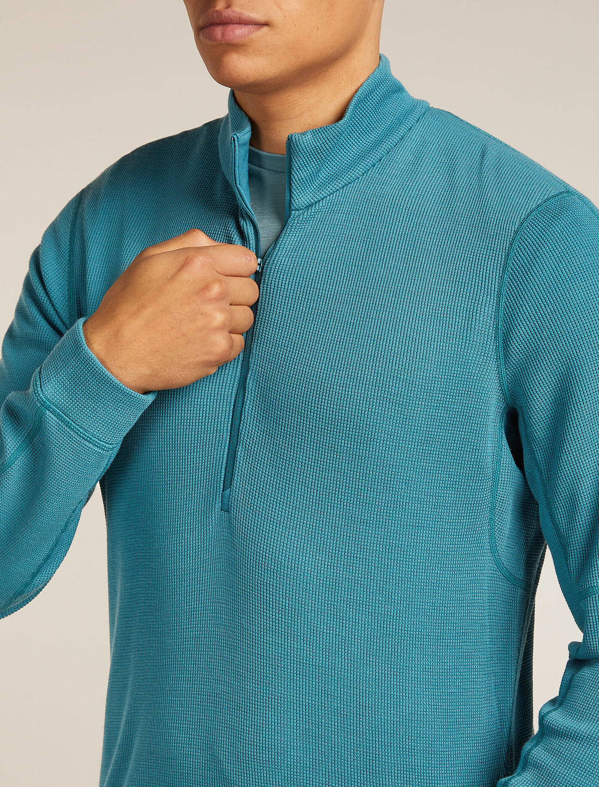 Men’s Merino 260 Waffle Knit Wander Long Sleeve Half Zip Topaz - 6