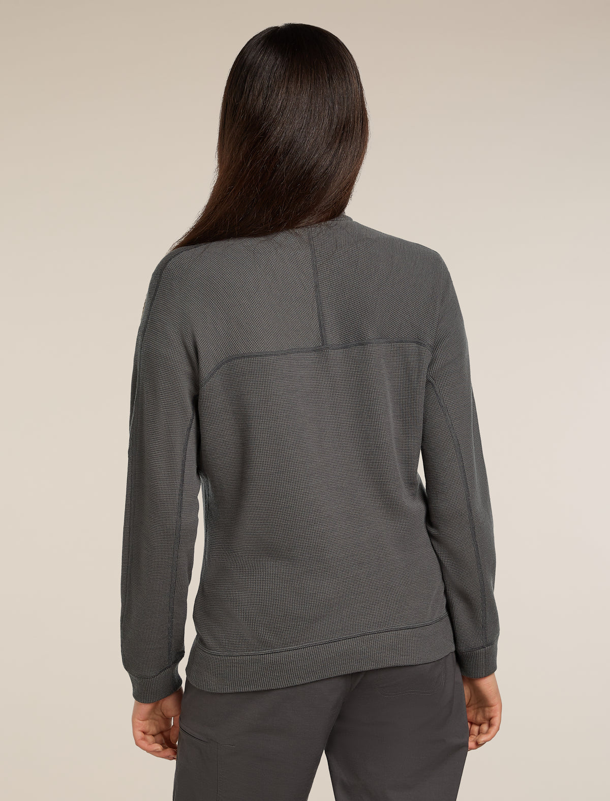 Women’s Merino 260 Waffle Knit Wander Long Sleeve Half Zip Top Obsidian - 2
