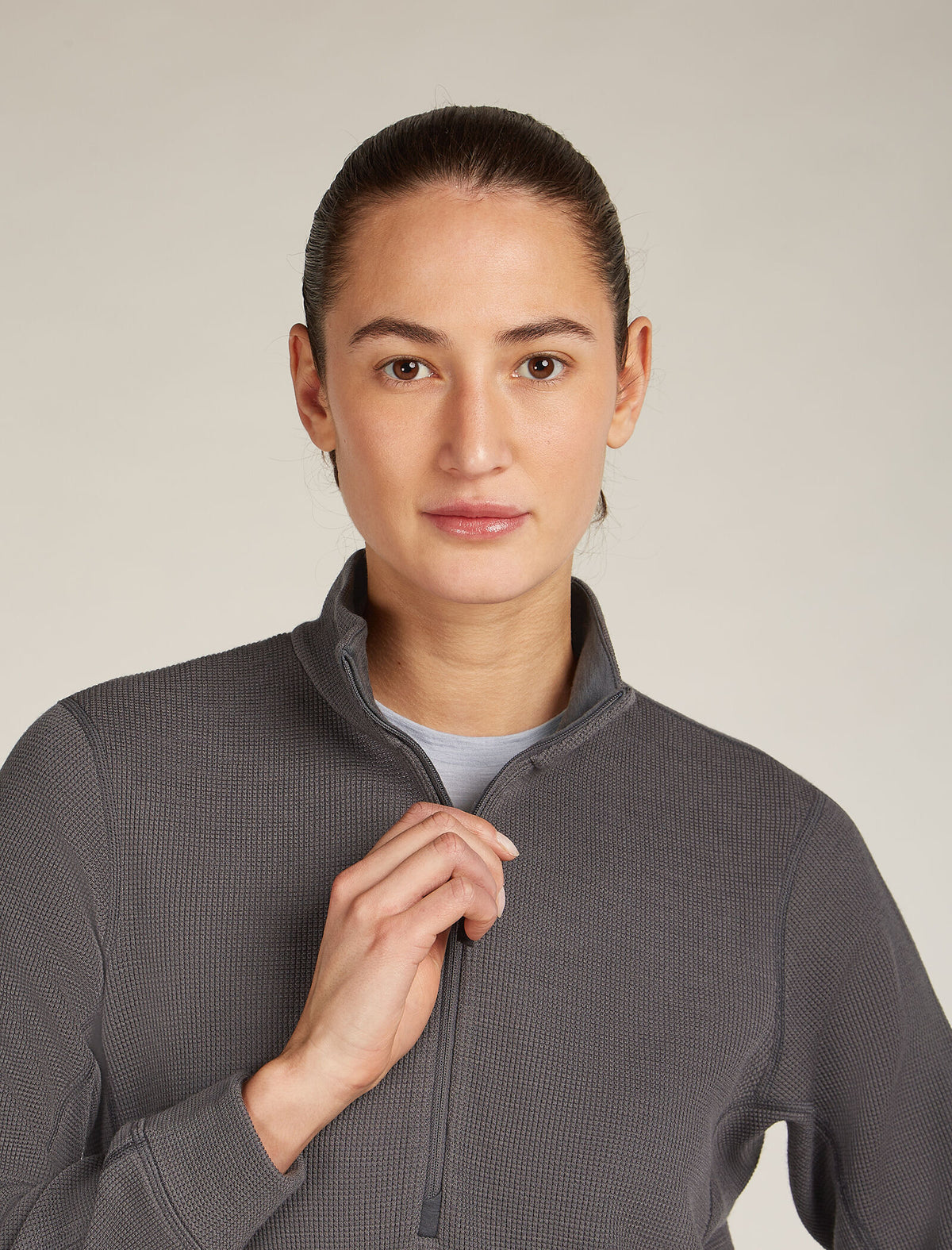 Women’s Merino 260 Waffle Knit Wander Long Sleeve Half Zip Top Obsidian - 8
