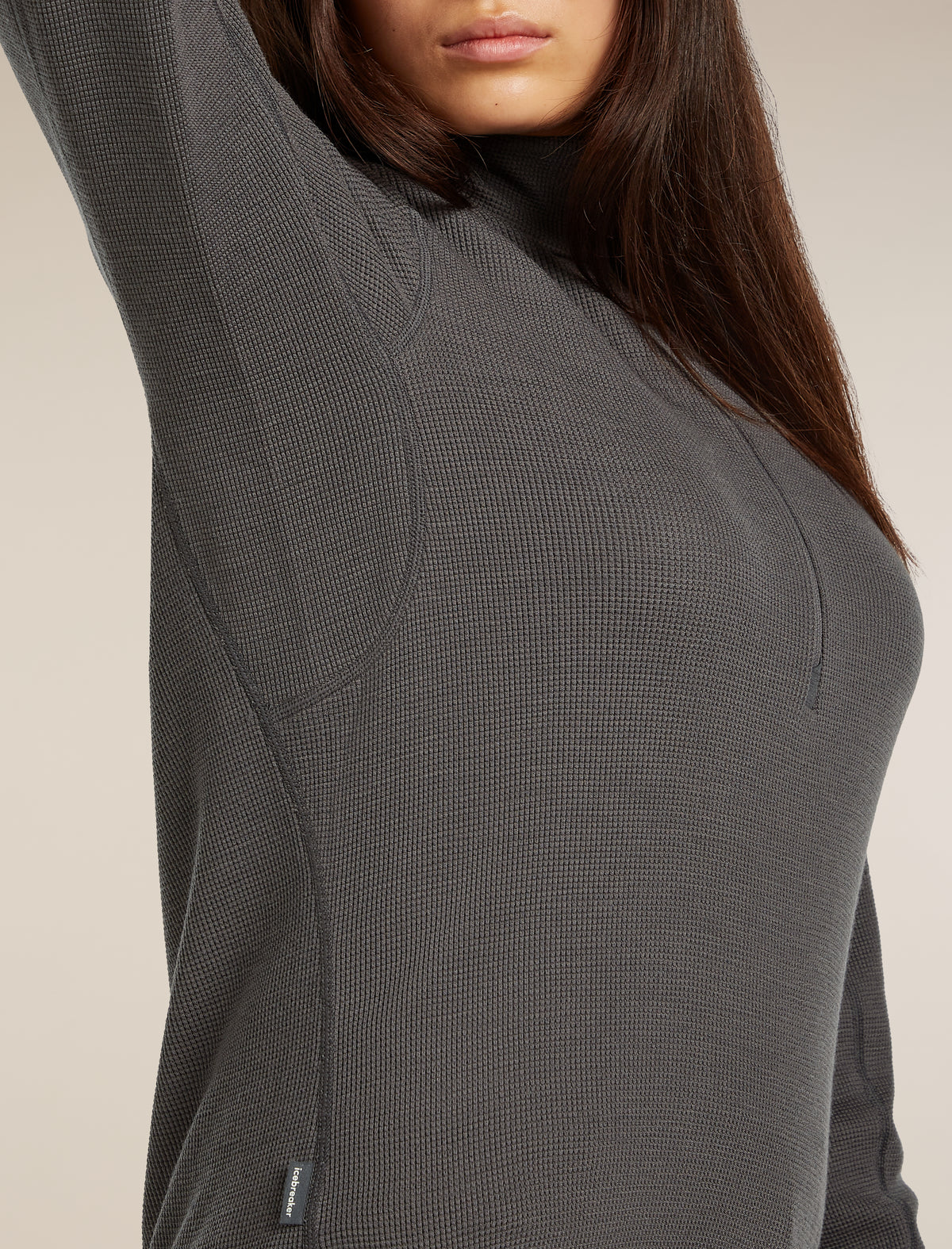 Women’s Merino 260 Waffle Knit Wander Long Sleeve Half Zip Top Obsidian - 10