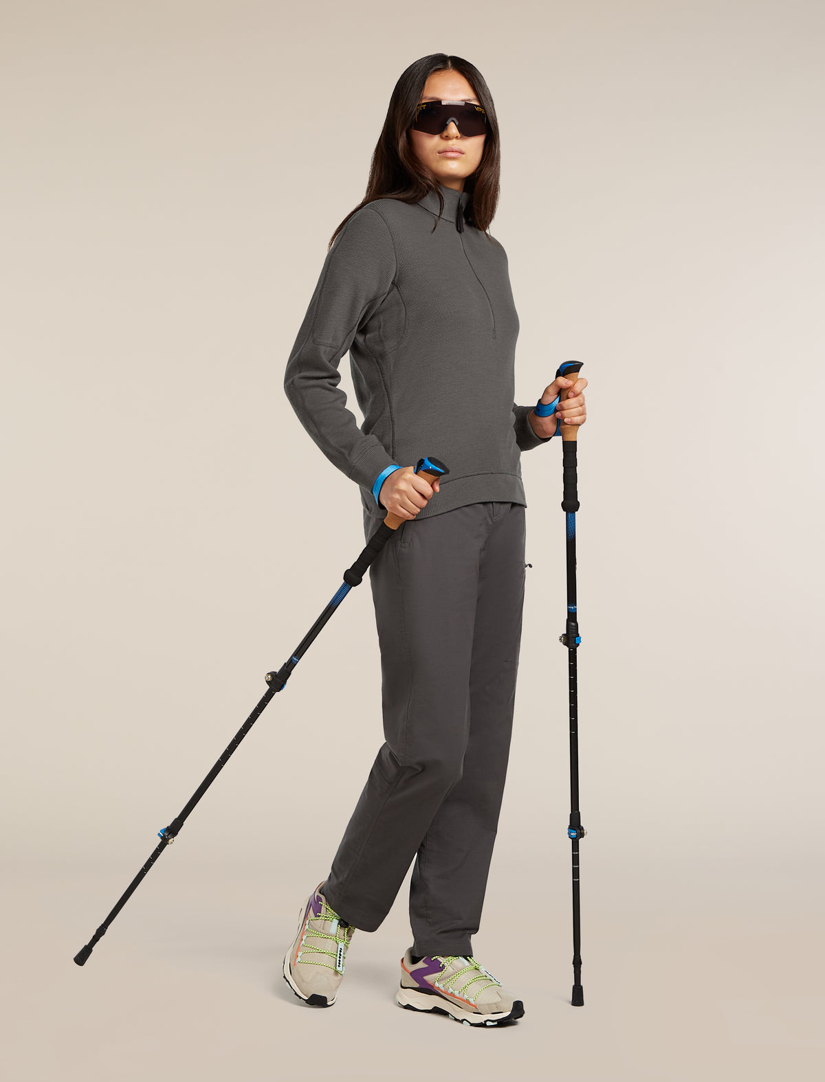 Women’s Merino 260 Waffle Knit Wander Long Sleeve Half Zip Top Obsidian - 4
