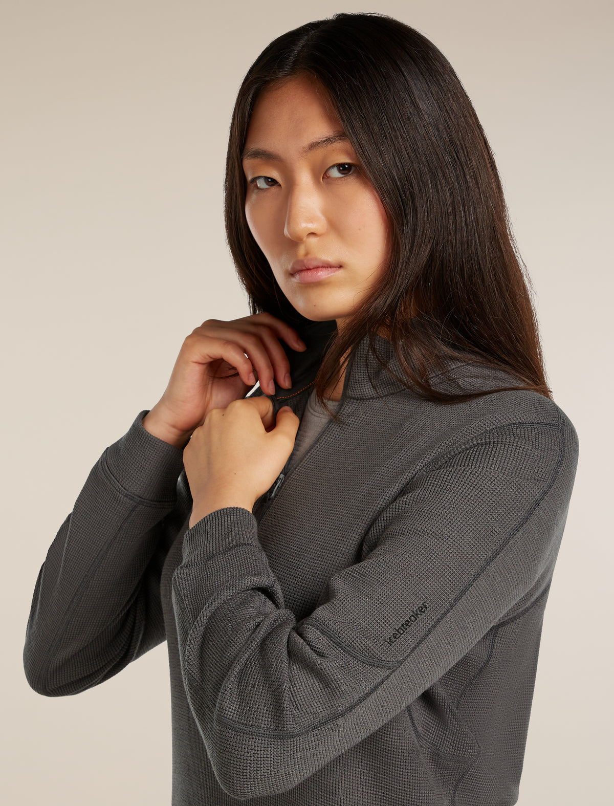 Women’s Merino 260 Waffle Knit Wander Long Sleeve Half Zip Top Obsidian - 5