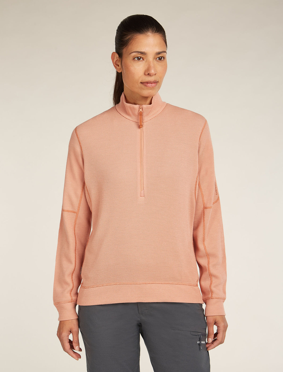 Women’s Merino 260 Waffle Knit Wander Long Sleeve Half Zip Top Desert sand - 1