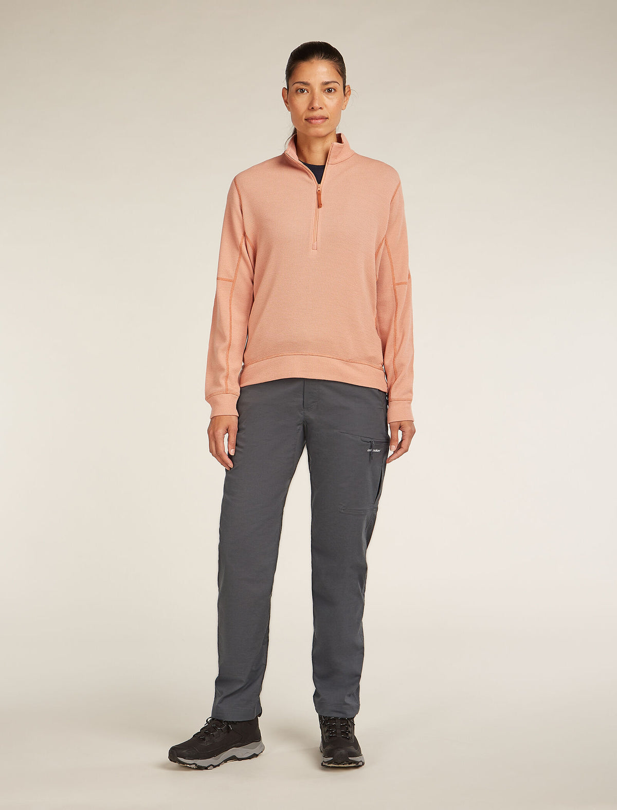 Women’s Merino 260 Waffle Knit Wander Long Sleeve Half Zip Top Desert sand - 3