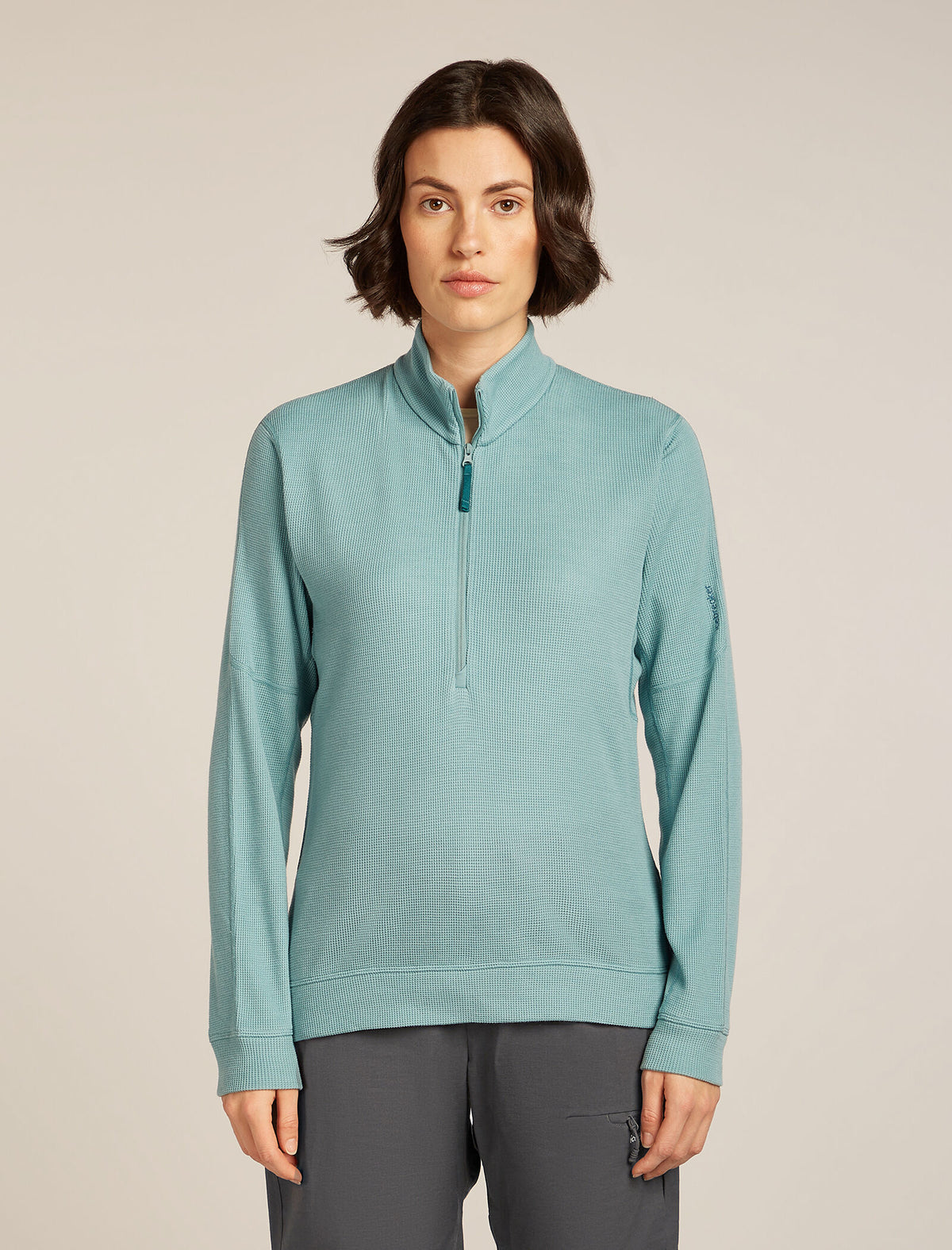 Women’s Merino 260 Waffle Knit Wander Long Sleeve Half Zip Top Hydro - 1