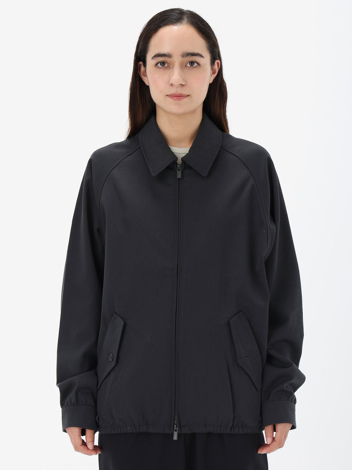 Unisex Merino Cotton Blend Twill Harrington Jacket Black - 1